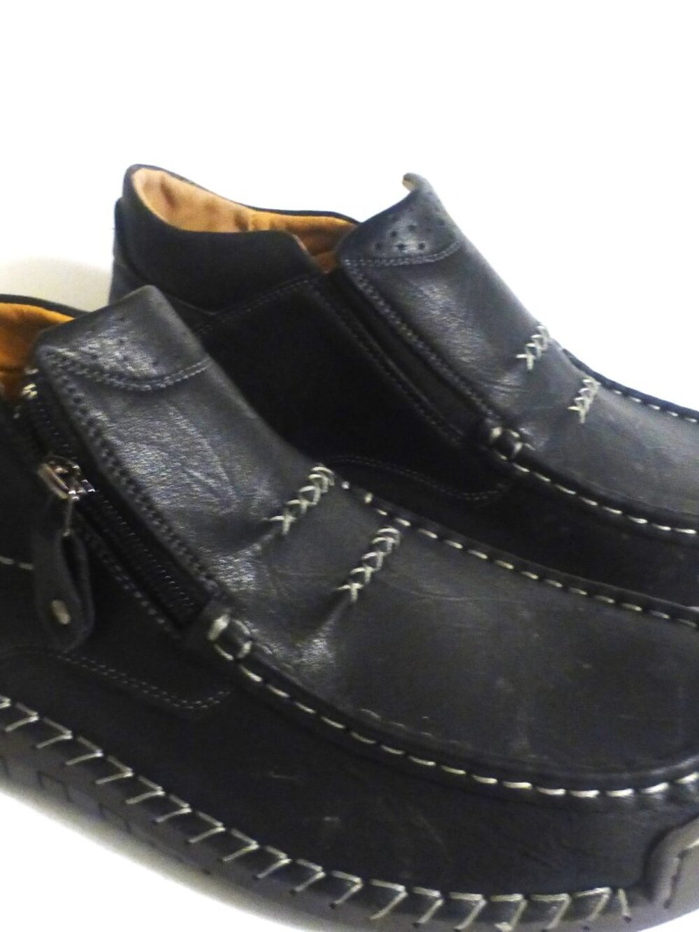 US 9.5 Size 45 Dunnham SLIP RESISTANT Men's Shoes ANKLE ZIP UP  & Stretch Sides